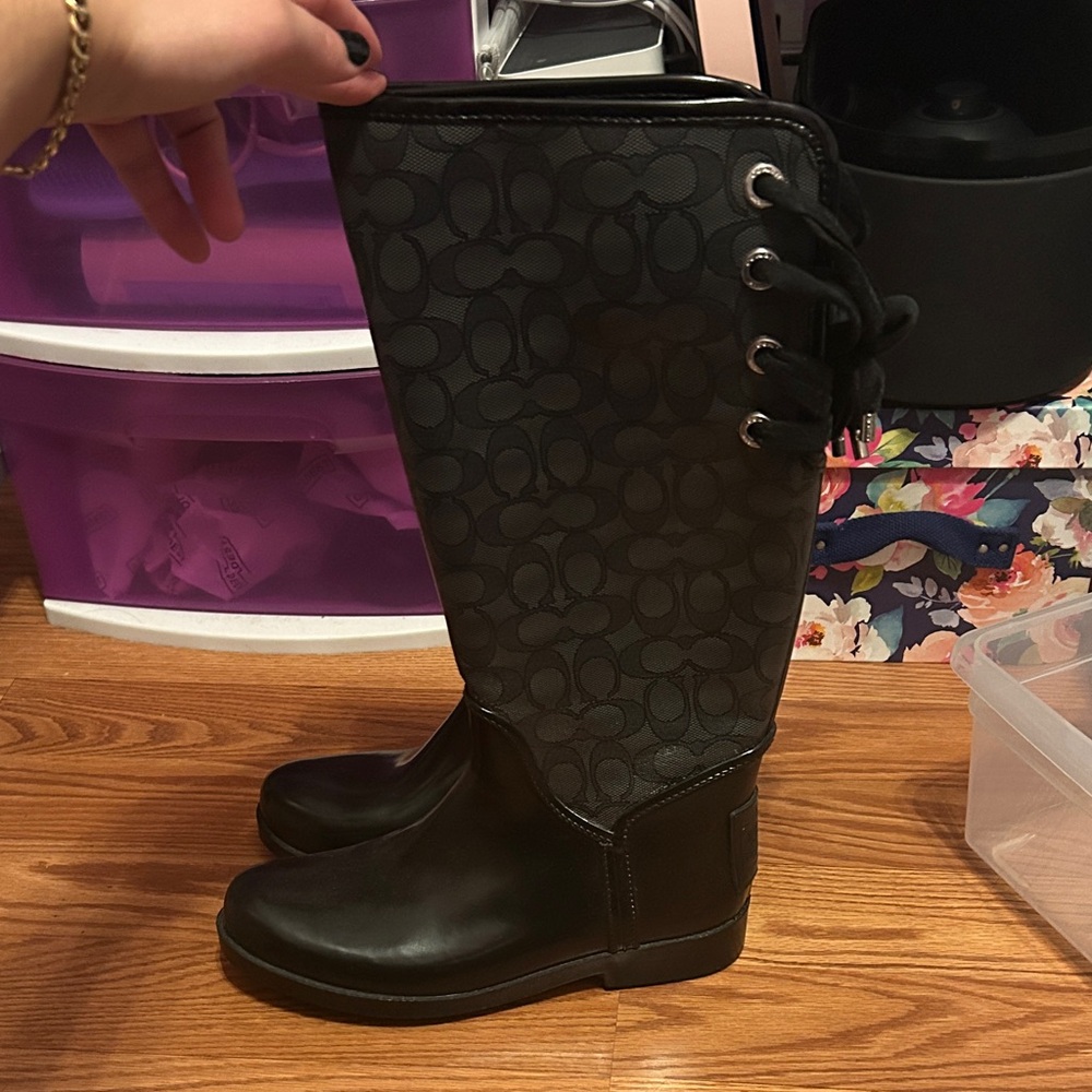 Coach Black Patterned Knee-High Boots